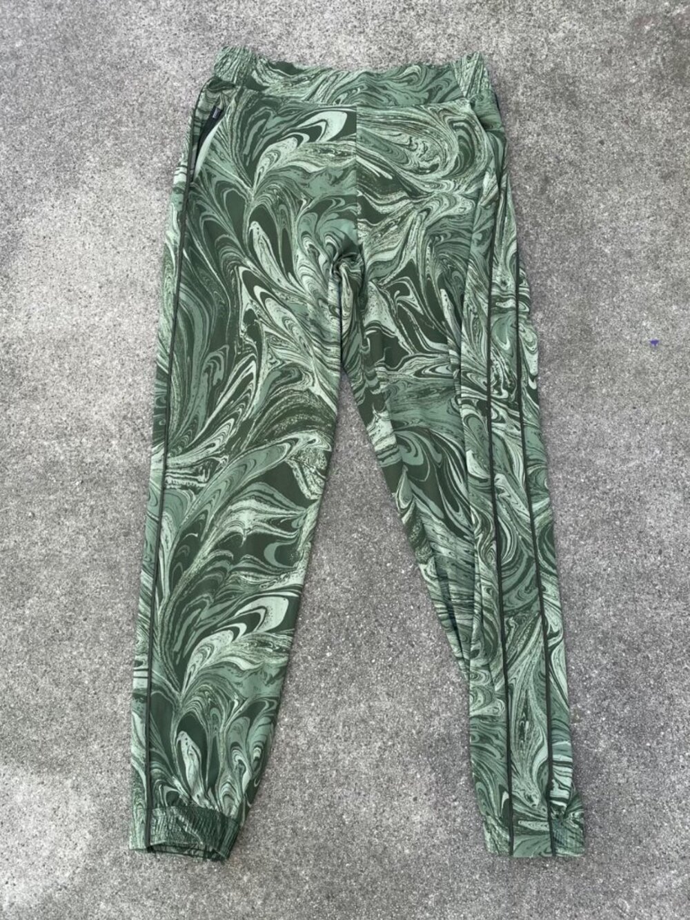 Athleta Track Pants Swirl Dye Striped Zip Pockets 6 Statement Retro Maximalist